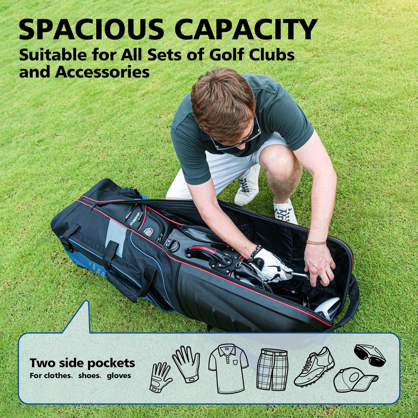 MOJEST Golf Travel Bags with Wheels, Hard Case, 1680D Oxford