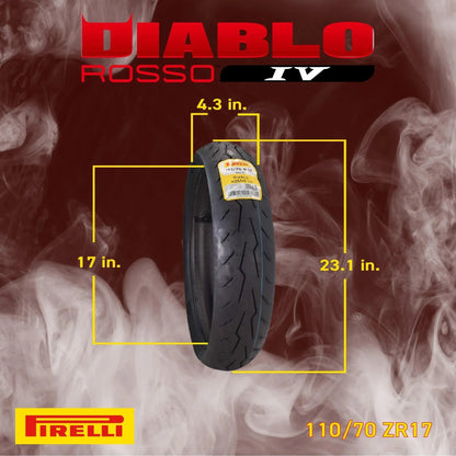 Pirelli Diablo Rosso IV Motorcycle Tires Set Front 110/70ZR17 & Rear 190/55ZR17 with Bonus Keychain