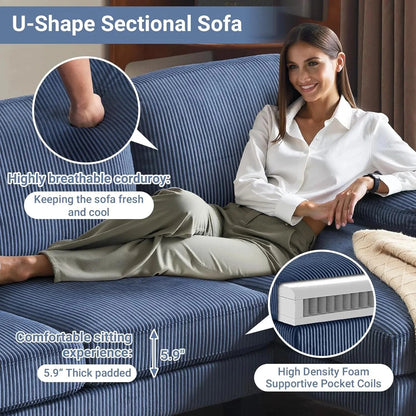 VINGLI 110" Sectional Couches for Living Room,U Shaped Couch with Double Chaise, 4-Seat Sofa Set with Chenille Fabric for Home Furniture,Beige