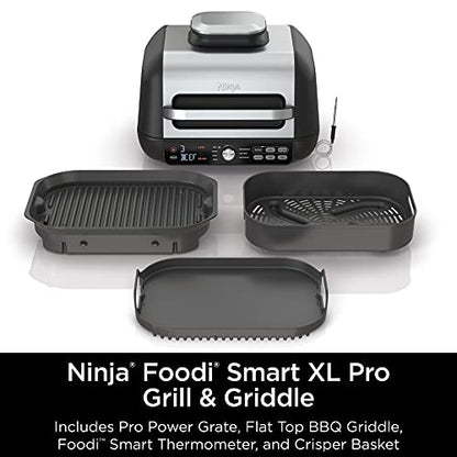 Ninja IG651 Foodi Smart XL Pro 7 in 1 Indoor Grill/Griddle Combo, use Opened or Closed, Air Fry, Dehydrate & More, Pro Power Grate, Flat Top, Crisper, Smart Thermometer, Black: Home & Kitchen