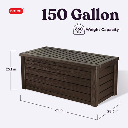 KETER Westwood 150 Gallon Deck Box and Bench Seat, Brown