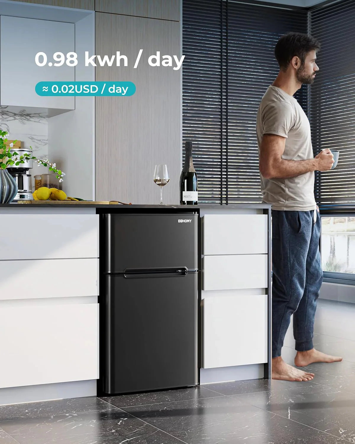 EUHOMY 3.2 Cu.Ft Mini Fridge with Freezer – 2-Door Compact Refrigerator for Bedroom, Dorm, Office or Apartment, Silver