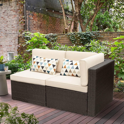 Devoko 5 Pieces Patio Furniture Sets All Weather Outdoor Sectional Patio Sofa Manual Weaving Wicker Rattan Patio Seating Sofas with Cushion and Glass Table(Beige)