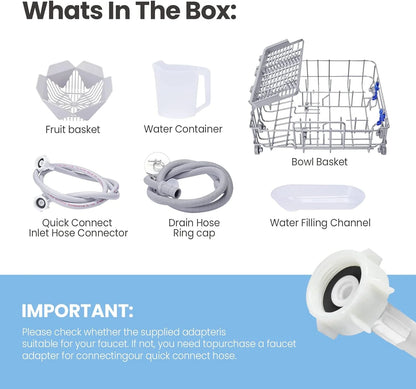 COMFEE' Portable Dishwasher Countertop with 5L Built-in Water Tank, No Hookup Needed, 6 Programs, 360° Dual Spray, 192℉ High-Temp& Air-Dry Function, Mini Dishwasher for RVs, White