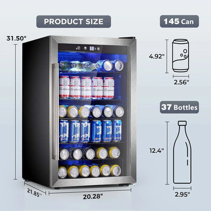 Mini Fridge 130 Can Beverage Refrigerator Cooler, 3.2 Cu.Ft Drink Fridge for Soda Wine Beer, Adjustable Temperature Control for Home Office, Black