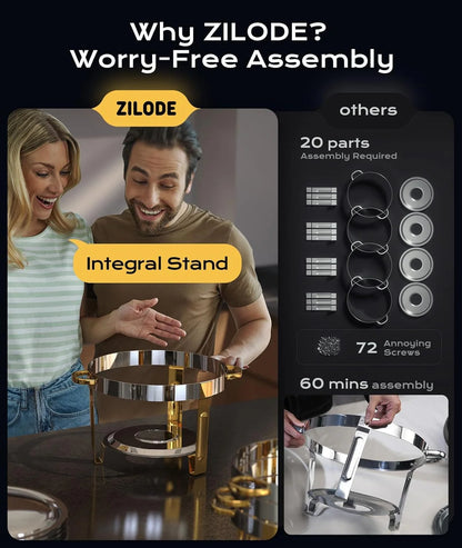Chafing Dishes for Buffet 4 Pack, 5QT Worry-Free Assemble Round Chafing Dish Buffet Set Elegant Gold and Silver Colors Stainless Steel Chafers and Buffet Warmers Sets for Parties with Complete Set