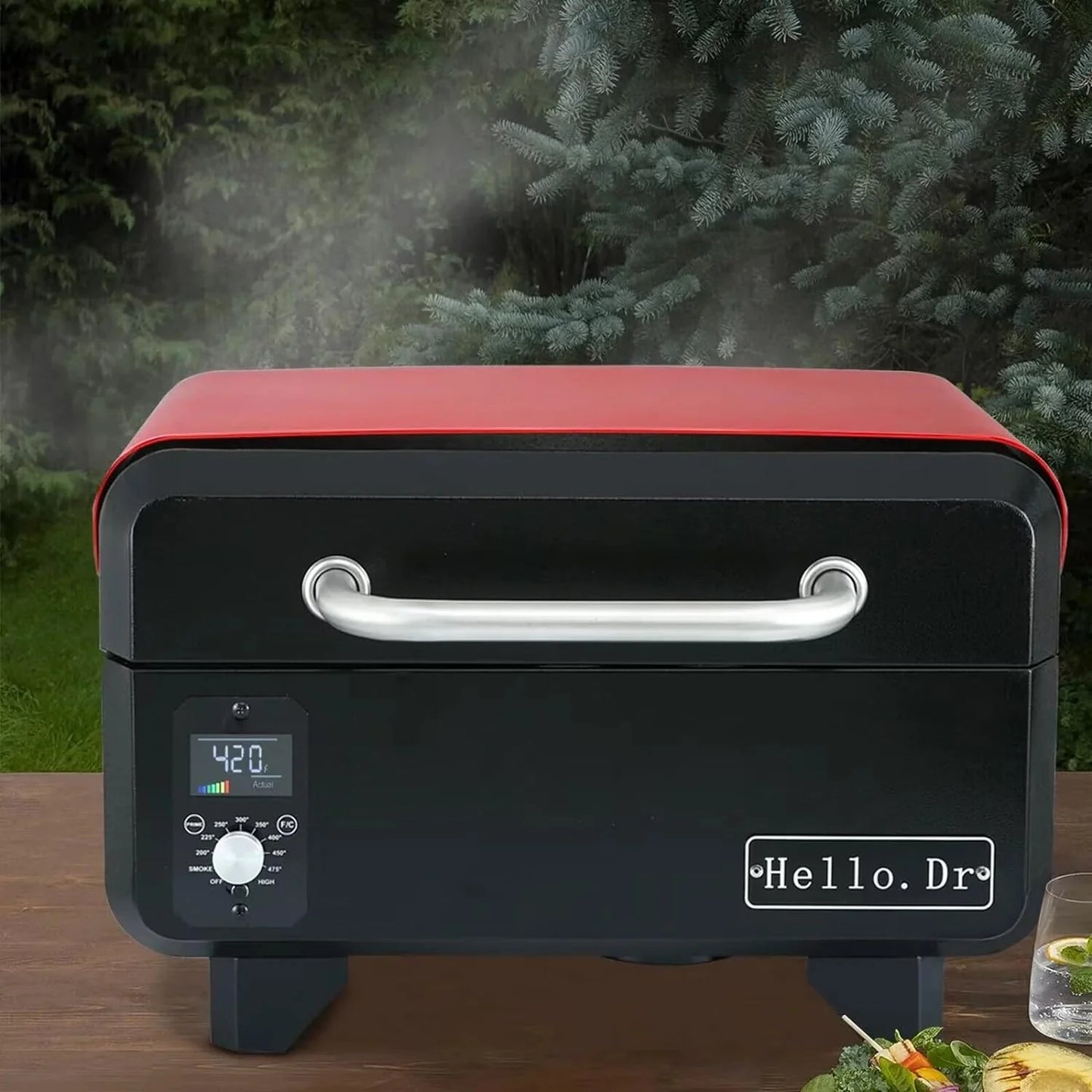 Portable Wood Pellet Grill and Smoker,Electric Outdoor 8 in 1 Tabletop Grills for RV Camping Tailgating RV Cooking BBQ, Intelligent Temperature Control and Superheated Steam Technology