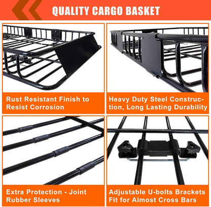 Folding hitch mounted cargo basket 60" With hook stabilizer, net and straps