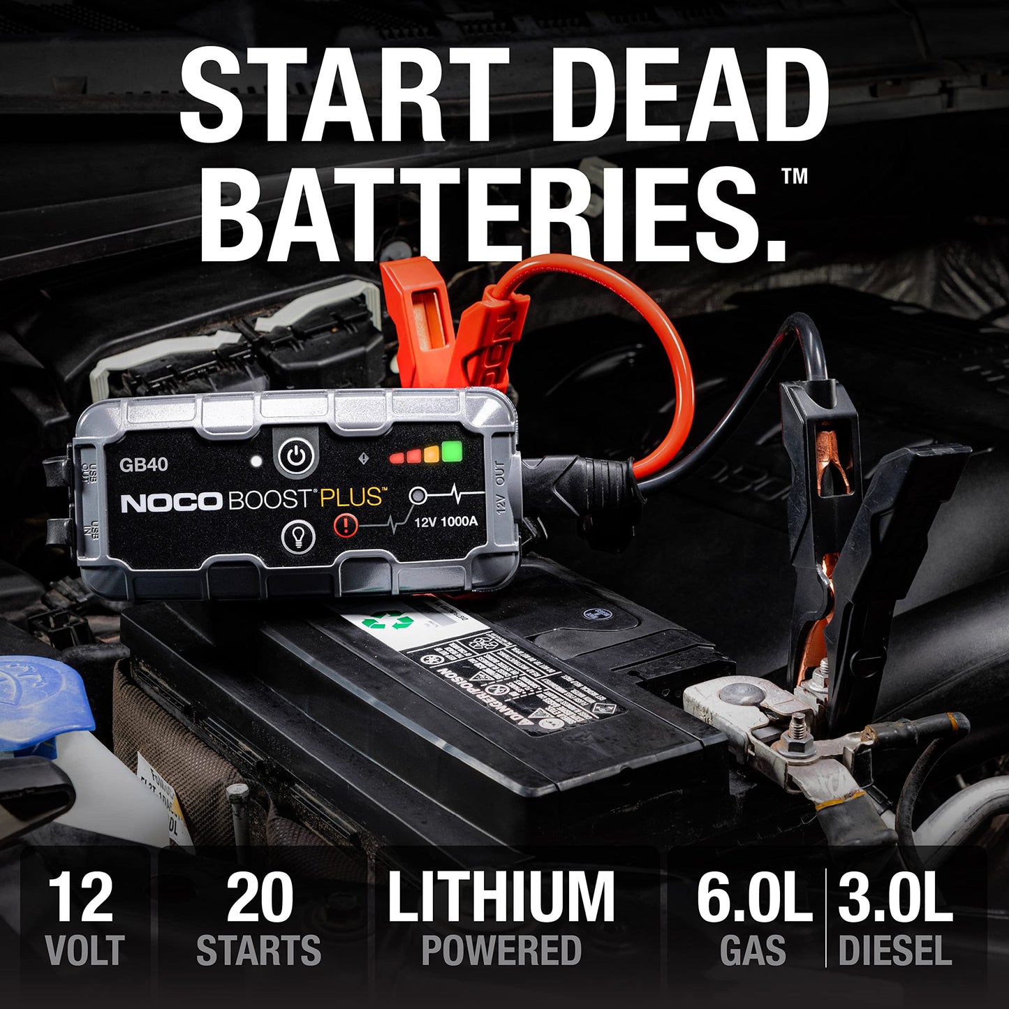 NOCO Boost GB40 Jump Starter: 1000A 12V Lithium Battery