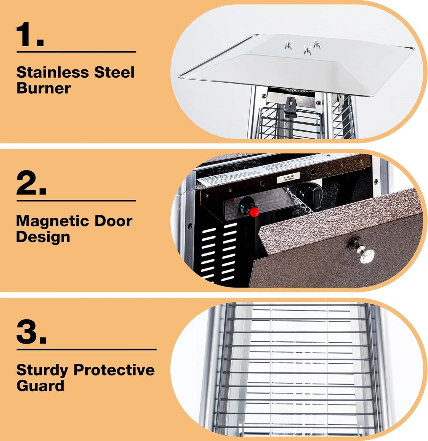 Pyramid Patio Propane Heater48,000 BTU Outdor Patio Flame Heater With Wheels,Waterproof Cover Quartz Glass Tube Propane Heater for Patio, Party, Backyard, Garden, Decoration(Bronze)