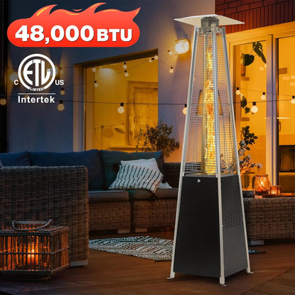 Pyramid Patio Propane Heater48,000 BTU Outdor Patio Flame Heater With Wheels,Waterproof Cover Quartz Glass Tube Propane Heater for Patio, Party, Backyard, Garden, Decoration(Bronze)