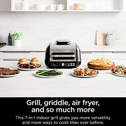 Ninja IG651 Foodi Smart XL Pro 7 in 1 Indoor Grill/Griddle Combo, use Opened or Closed, Air Fry, Dehydrate & More, Pro Power Grate, Flat Top, Crisper, Smart Thermometer, Black: Home & Kitchen