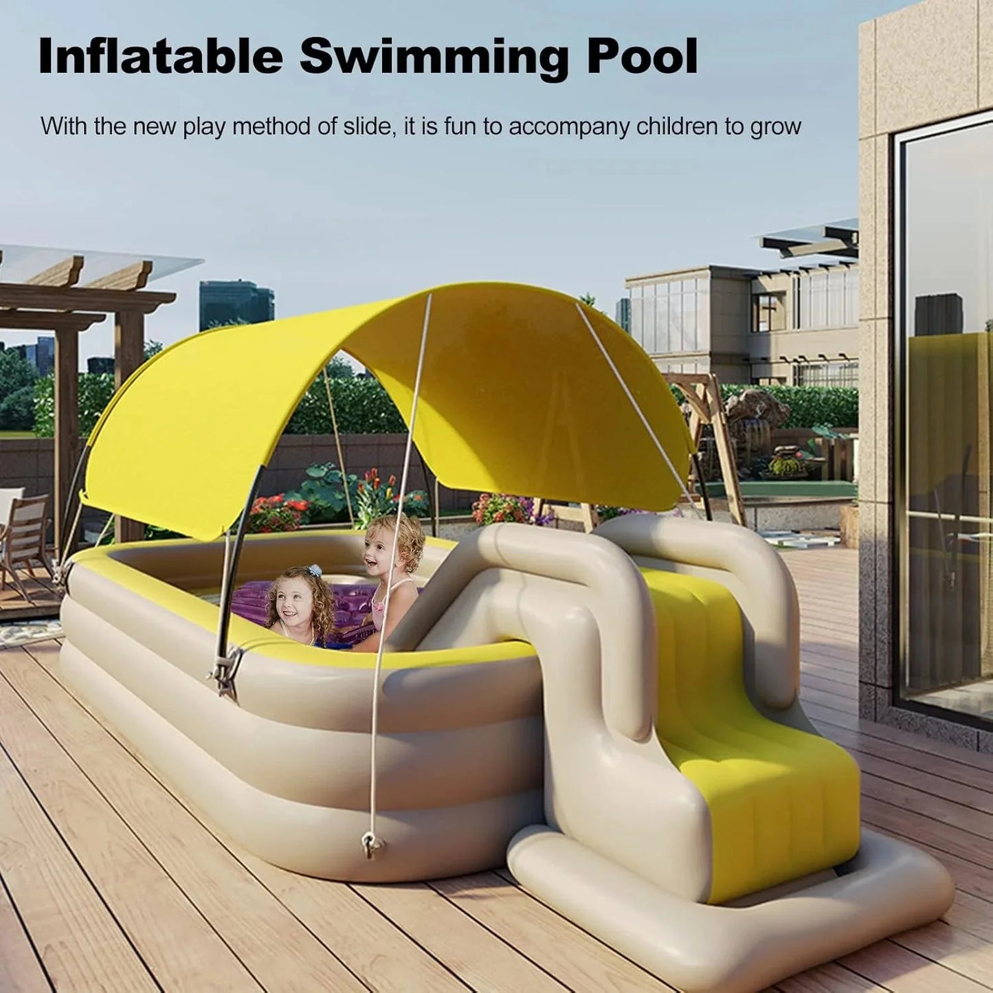 Ergocar Inflatable Swimming Pool with Water Slide, Inflatable Slide Water Pool with Awning, Inflatable Mega Bouncy Castle Water Park, Swim Centre Pools for Backyard, Garden, Summer Water Party