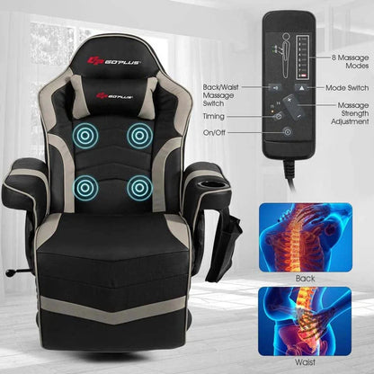 Pu Leather Massage Gaming Chair Ergonomic High Back Racing Style Gaming Recliner With Adjustable Backrest Amp Footrest Cup Holder Side Pouch - Comfortable And Ergonomic Design
