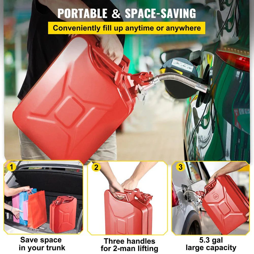 VEVOR Jerry Fuel Can with Flexible Spout System, 5.3 Gallon/20 L