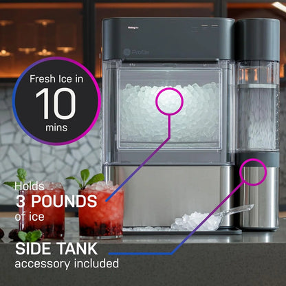 Countertop Nugget Ice Maker with Side Tank | Ice Machine with WiFi Connectivity | Smart Home Kitchen Essentials | Stainless Steel