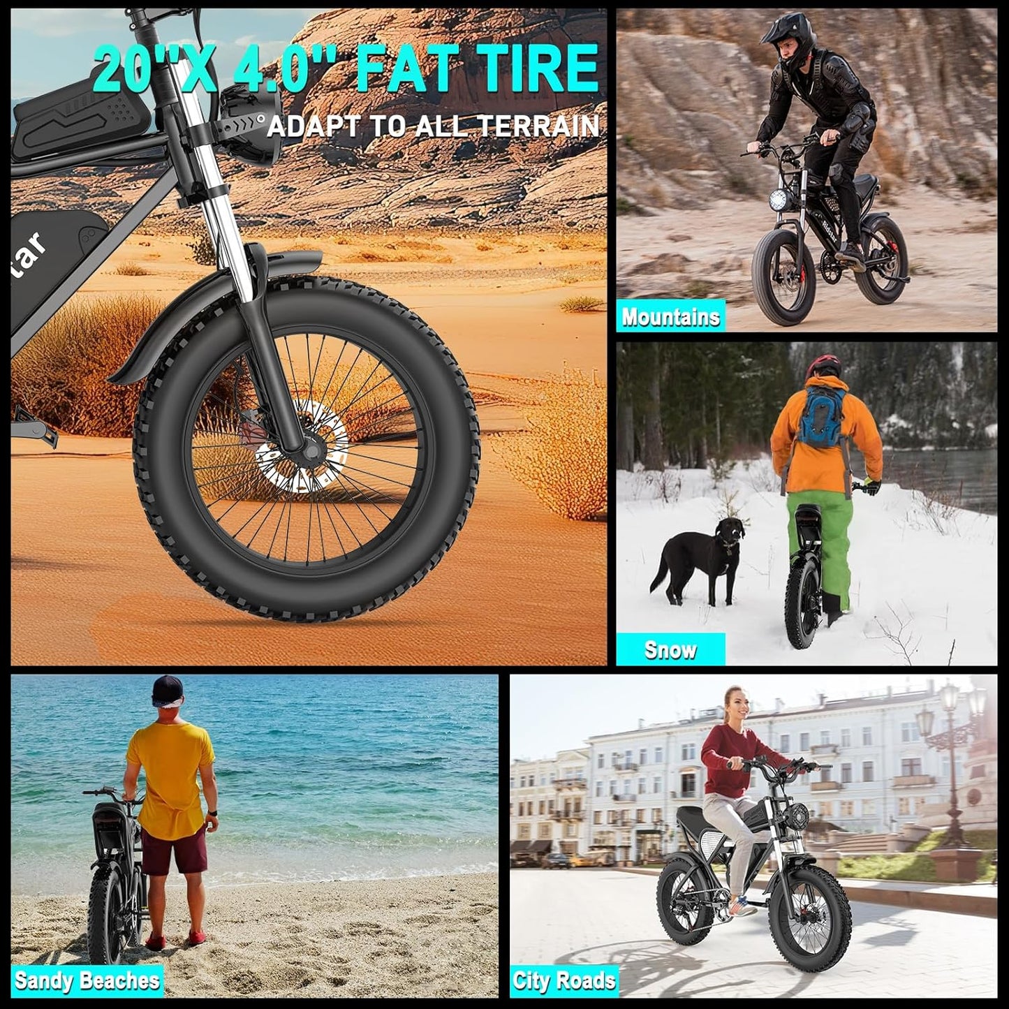 Electric Bike Q20, 2000W, 52V, 30-180 Miles All-Terrain Fat Tire E-Bike for Adults