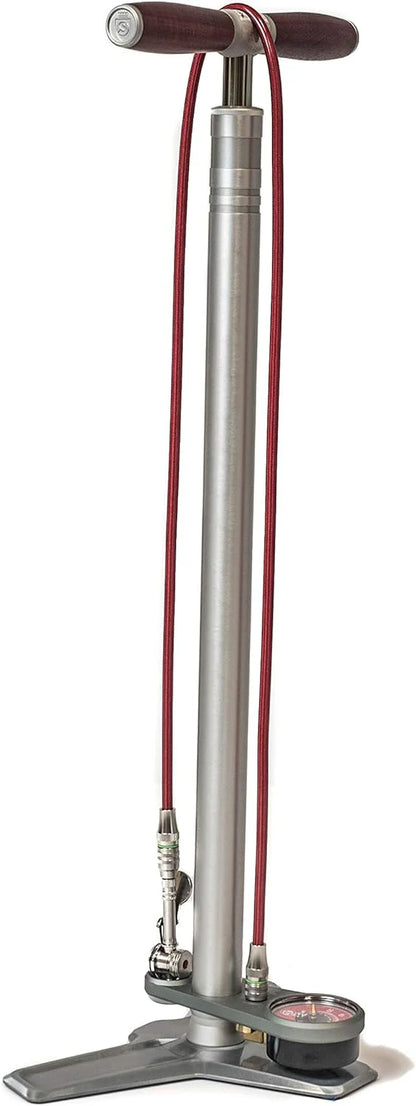 Ultimate Floor Pump | Hiro Edition Chuck | 160psi Gauge | Braided Steel Hose | Rosewood Handle