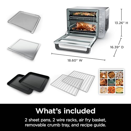 Ninja Countertop Oven Double Stack XL & Air Fryer with Pro Cook System, 12 in 1, Flexdoor, FlavorSeal, SMART FINISH with DualZone Technology, Air Fryer, Bake, Broil, Reheat, Stainless Steel, DCT651