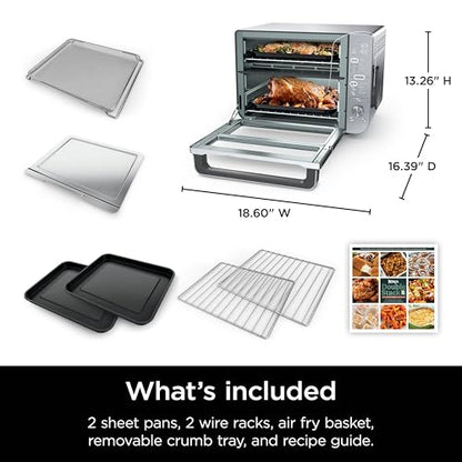 Ninja Countertop Oven Double Stack XL & Air Fryer with Pro Cook System, 12 in 1, Flexdoor, FlavorSeal, SMART FINISH with DualZone Technology, Air Fryer, Bake, Broil, Reheat, Stainless Steel, DCT651