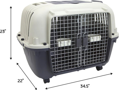 Designs Plastic Kennels Rolling Plastic Airline Approved Wire Door Travel Dog Crate, XXX-Large, Gray