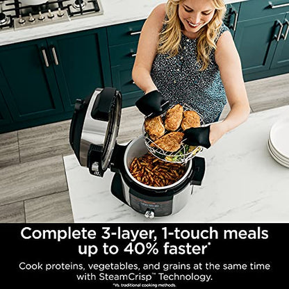 Ninja OL701 Foodi 14 in 1 SMART XL 8 Qt. Pressure Cooker Steam Fryer with SmartLid & Thermometer Auto Steam Release, that Air Fries, Proofs & More, 3 Layer Capacity, 5 Qt. Crisp Basket, Silver/Black