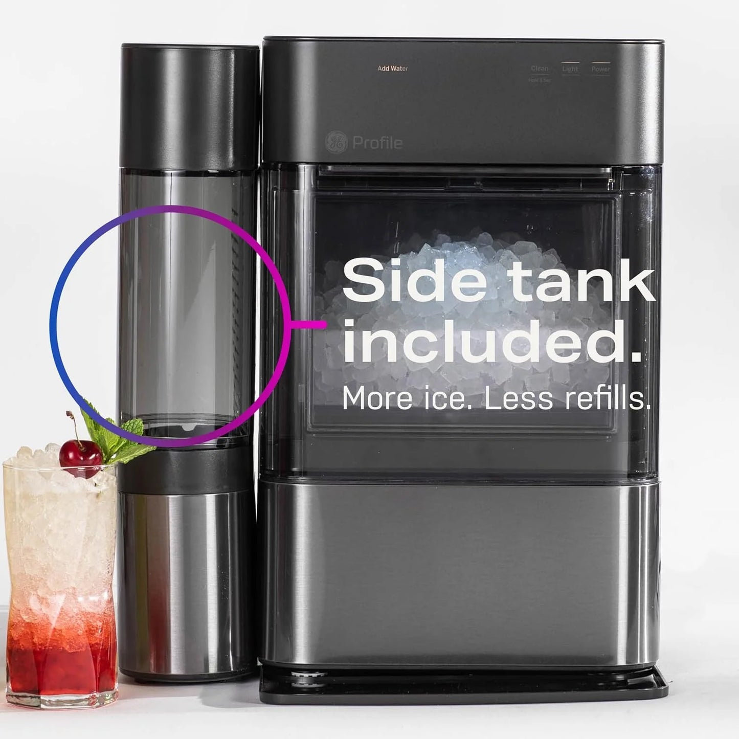 Countertop Nugget Ice Maker with Side Tank | Ice Machine with WiFi Connectivity | Smart Home Kitchen Essentials | Stainless Steel