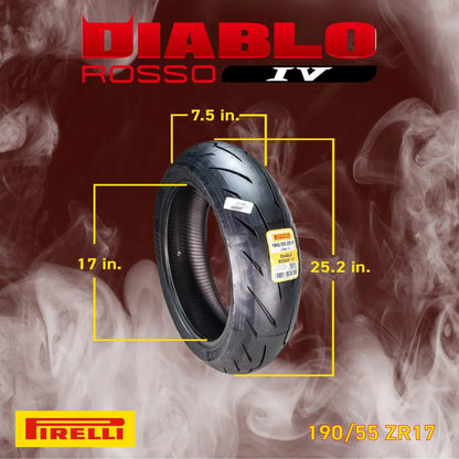 Pirelli Diablo Rosso IV Motorcycle Tires Set Front 110/70ZR17 & Rear 190/55ZR17 with Bonus Keychain