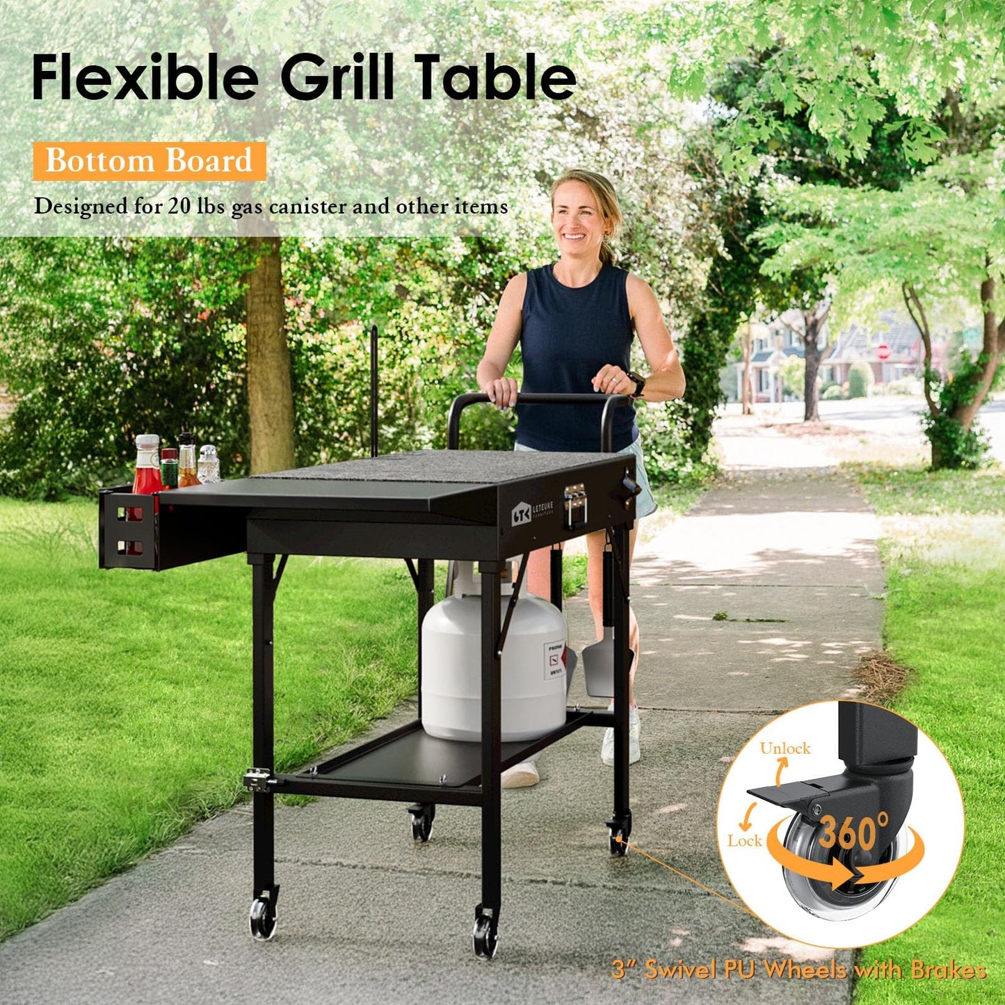 LETEUKE Grill Cart for Blackstone Griddle - Portable BBQ Table