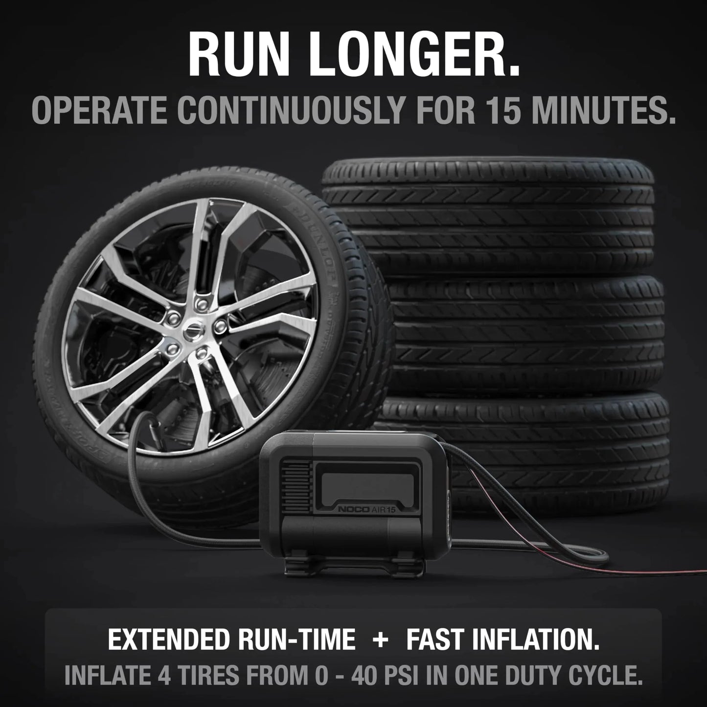 UltraFast 15A Tire Inflator, 12V Portable Air Compressor Pump, Rated at 80 PSI, Inflates Tires from 0-40 PSI in 2.9 Minutes with a Digital Gauge, Smart Pressure and Auto-Shutoff