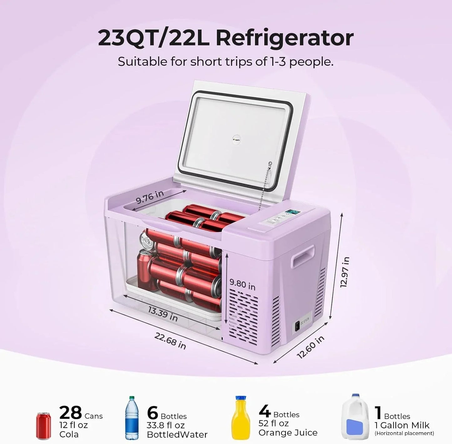 BougeRV 12 Volt Refrigerator 12V Car Fridge 23 Quart Portable Freezer Compressor Cooler 12/24V DC 110~240 Volt AC for Truck Van RV Camper SUV Travel Camping Road Trips Tailgating -7℉~50℉