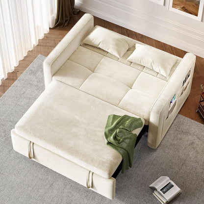 DWVO 3-in-1 Convertible Sofa Bed, 55" Sleeper Sofa with Pull-Out Bed, Cat-Scratch-Proof Fabric Futon Couch with Adjustable Backrest and Side Pocket, Loveseat for Living Room Apartment, Grey