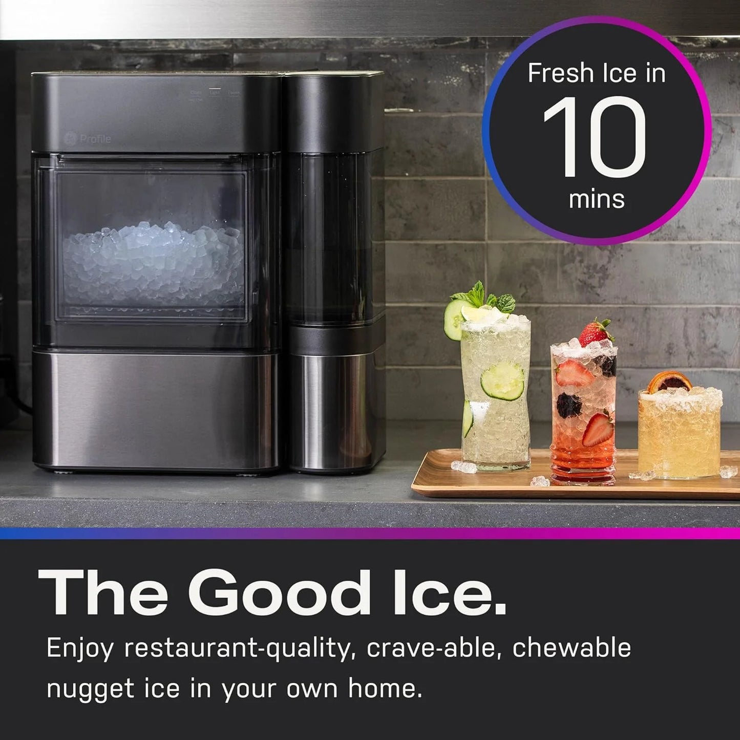 Countertop Nugget Ice Maker with Side Tank | Ice Machine with WiFi Connectivity | Smart Home Kitchen Essentials | Stainless Steel