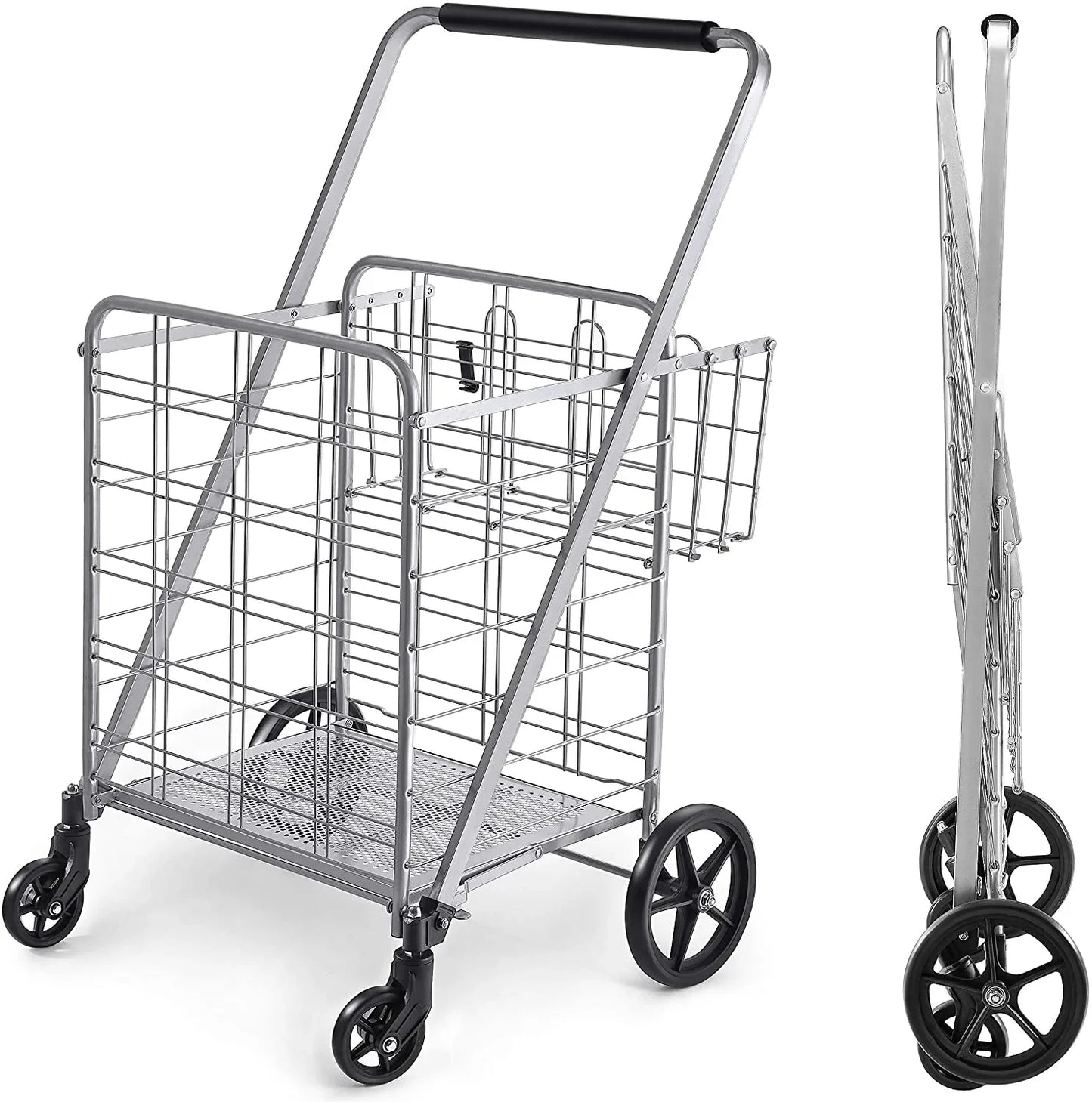 Wellmax Shopping Cart with Wheels, Metal Grocery Cart with Wheels, Shopping Carts For Groceries