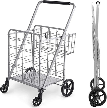 Wellmax Shopping Cart with Wheels, Metal Grocery Cart with Wheels, Shopping Carts For Groceries