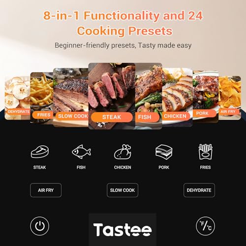 Tastee Ceramic Air Fryer, 8 in 1 Compact 5.5QT AirFryers, 450°F Digital Airfryer Dehydrator with Smart Probe, 24 Presets One touch Cooking, In app Recipes with Window, Dishwasher safe & Non stick : Home & Kitchen