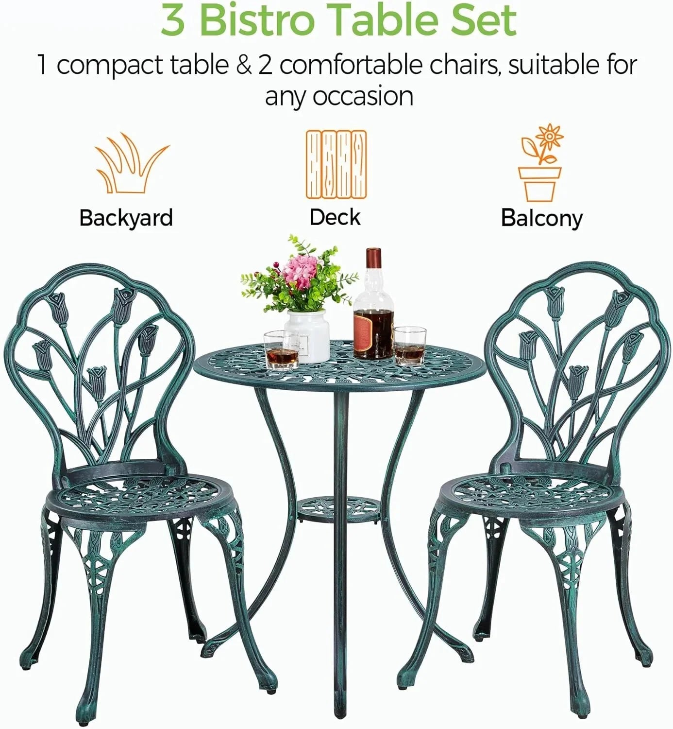 Patio Bistro Sets 3 Piece Cast Aluminum Bistro Table