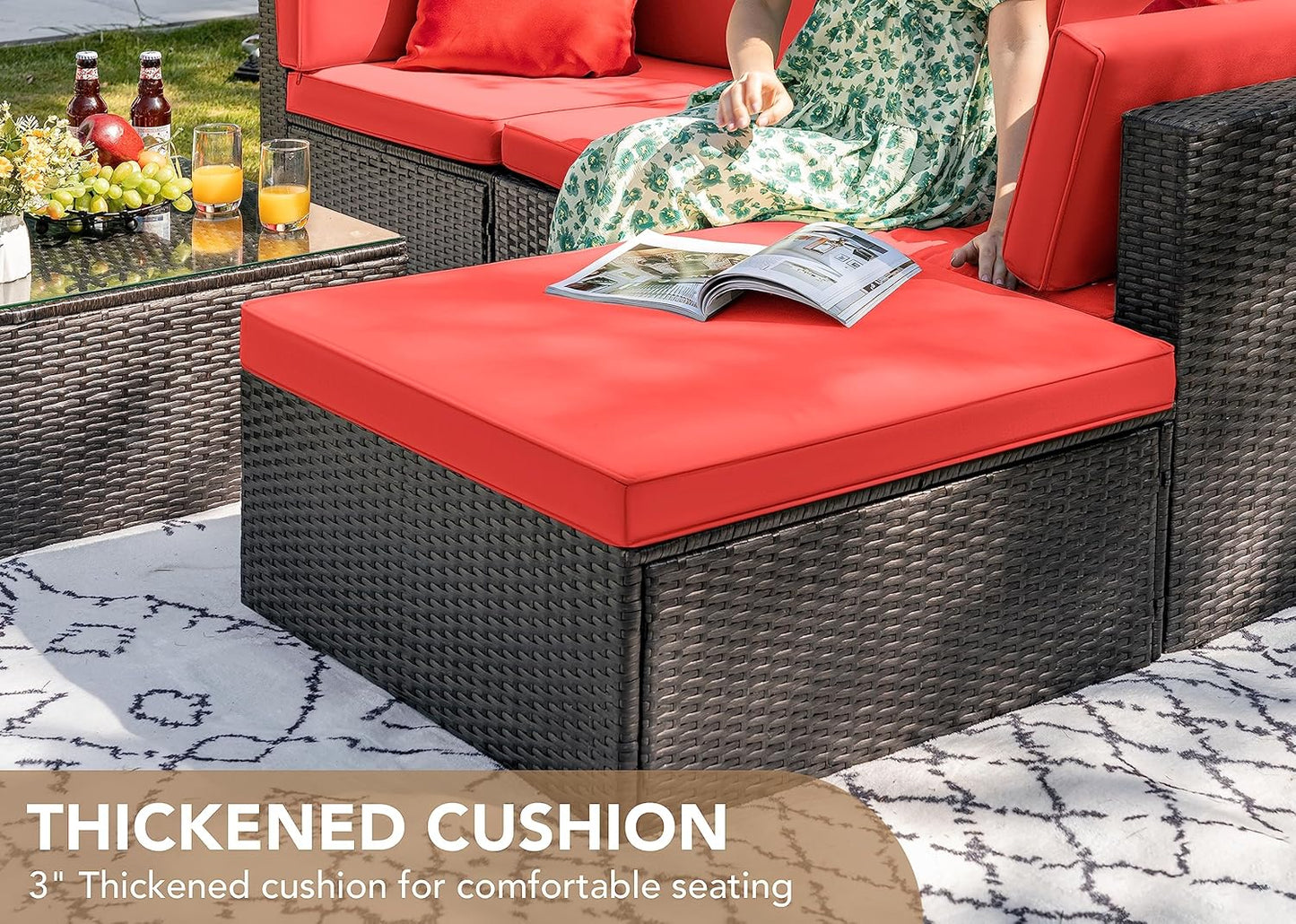 Devoko 5 Pieces Patio Furniture Sets All Weather Outdoor Sectional Patio Sofa Manual Weaving Wicker Rattan Patio Seating Sofas with Cushion and Glass Table(Beige)