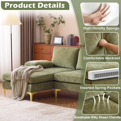 VINGLI 110" Sectional Couches for Living Room,U Shaped Couch with Double Chaise, 4-Seat Sofa Set with Chenille Fabric for Home Furniture,Beige