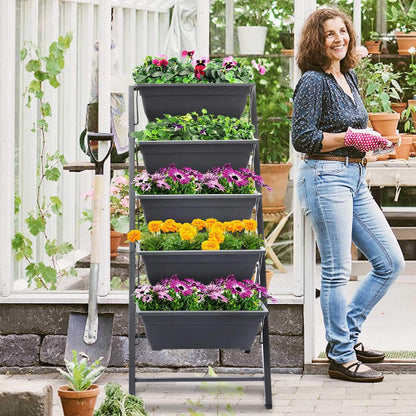 FOYUEE Vertical Herb Garden Planter Box Outdoor Elevated Raised Bed for Vegetables Flower Indoor with Drainage 5 Container