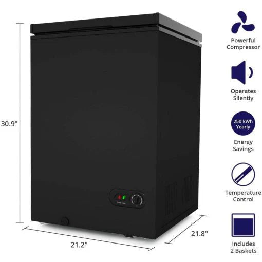 Northair Chest Freezer C 3.5 Cu Ft with 2 Removable Baskets C Reach In Freezer Chest C Quiet Compact Freezer C 7 Temperature Settings C Black