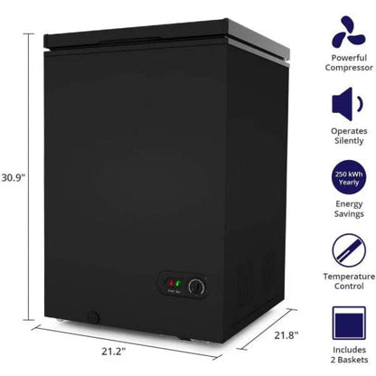 Northair Chest Freezer C 3.5 Cu Ft with 2 Removable Baskets C Reach In Freezer Chest C Quiet Compact Freezer C 7 Temperature Settings C Black