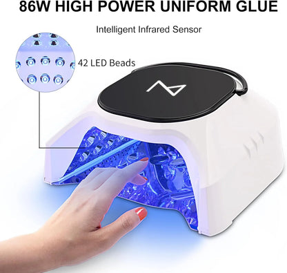 Professional Hybrid 86W Wireless Rechargeable UV LED Nail Curing Lamp Cordless Nail Dryer for Gel Nails, Manicure, Pedicure (Black)