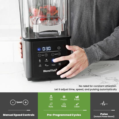 Commercial Blender, 1500W Vacuum Blender for Less Foam, Professional-Grade Quiet Shield, Kitchen Timer, 9 Speeds, 6 Programs for Smoothies, Frozen Drinks, Self-Cleaning, 64oz Bulk Production