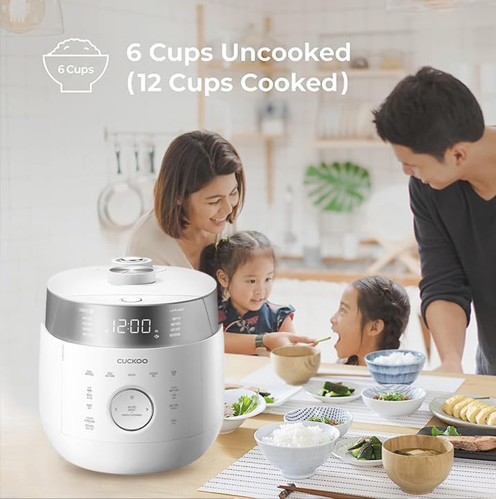 Small Stainless Steel Rice Cooker 6 Cups (Cooked), 12 Cups (Cooked) Induction Heating Dual Pressure, 16+ Menu Options (White)