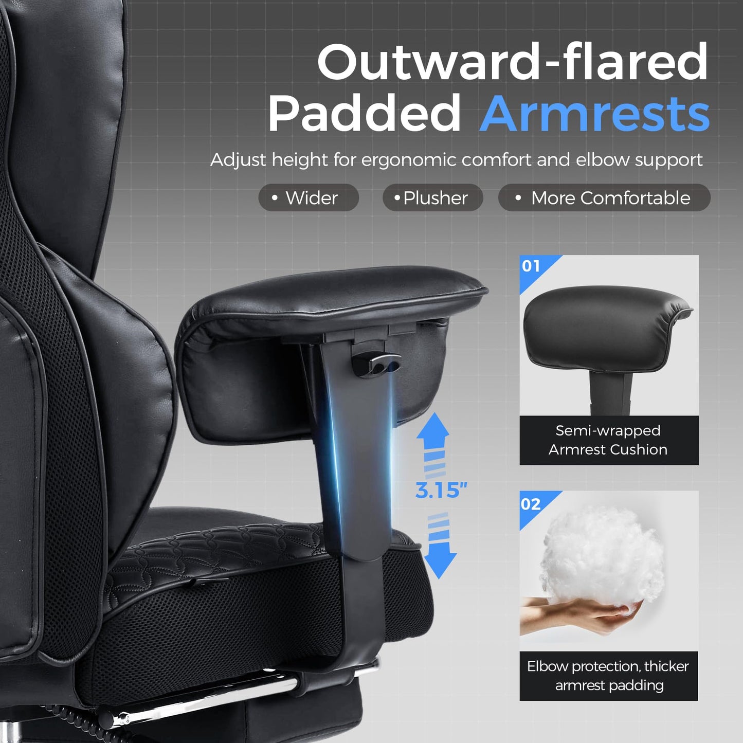 GTPLAYER Big and Tall Gaming Chair 400lbs with Ergonomic Support