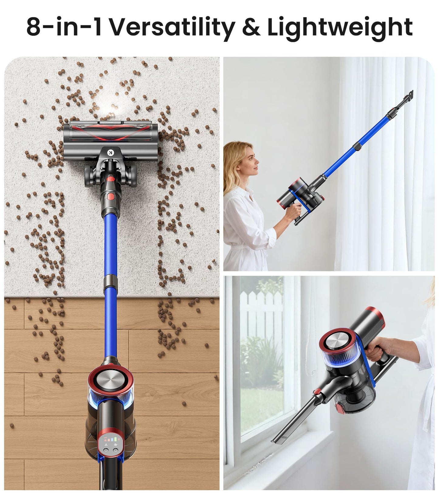 NADALY Cordless Vacuum Cleaner 550W 65Min Lightweight 8-in-1