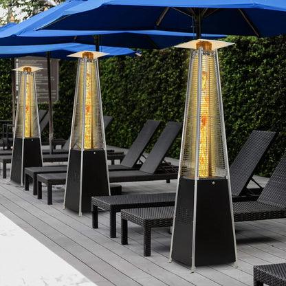 Pyramid Patio Propane Heater48,000 BTU Outdor Patio Flame Heater With Wheels,Waterproof Cover Quartz Glass Tube Propane Heater for Patio, Party, Backyard, Garden, Decoration(Bronze)