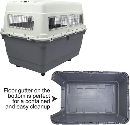 Designs Plastic Kennels Rolling Plastic Airline Approved Wire Door Travel Dog Crate, XXX-Large, Gray