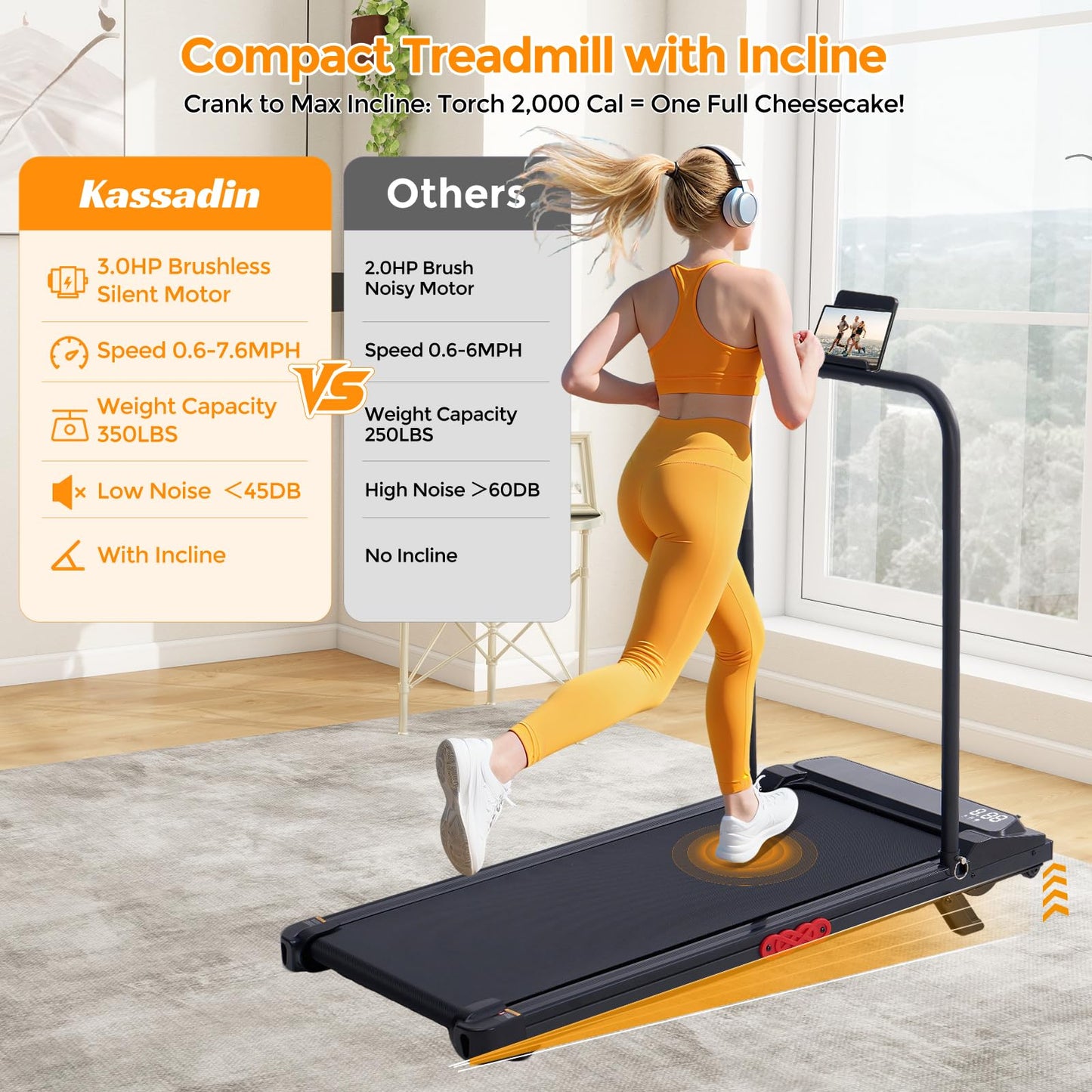 KASSADIN Walking Pad with Handle Bar - Portable Treadmill